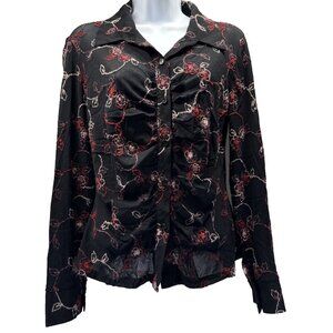 VTG Final Touch Collection Women Sheer Mesh Top L Button Up Whimsigoth Fairy Y2K